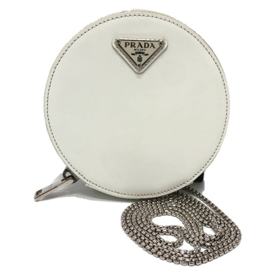 PRADA Shoulder Bag 1NR003 leather white Triangle logo circle pouch