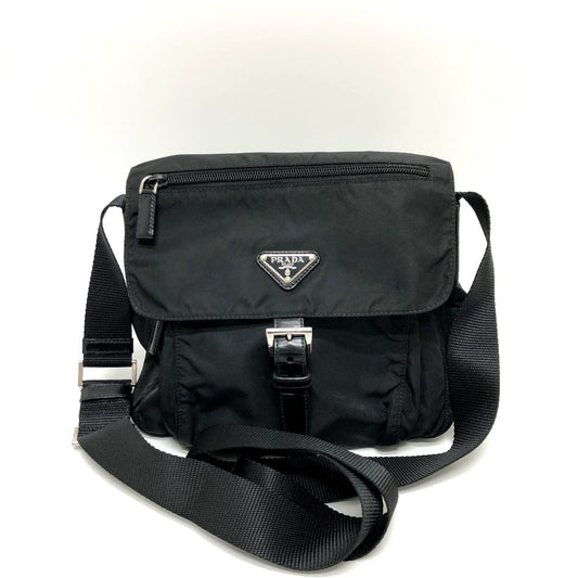 PRADA Shoulder Bag BT0693 Nylon black Triangle logo front pocket Women Used