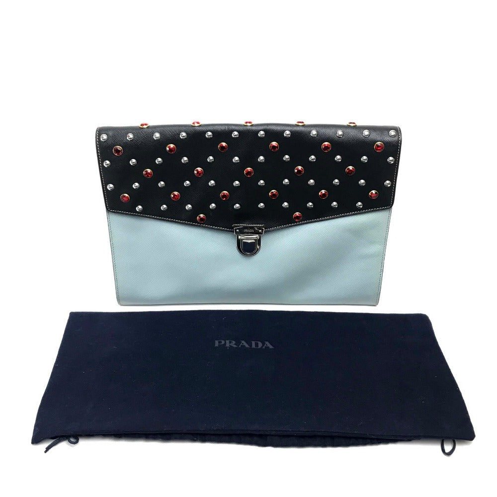 PRADA Clutch bag VR074C leather black Safiano Bijou x studs unisex(Unisex) Used