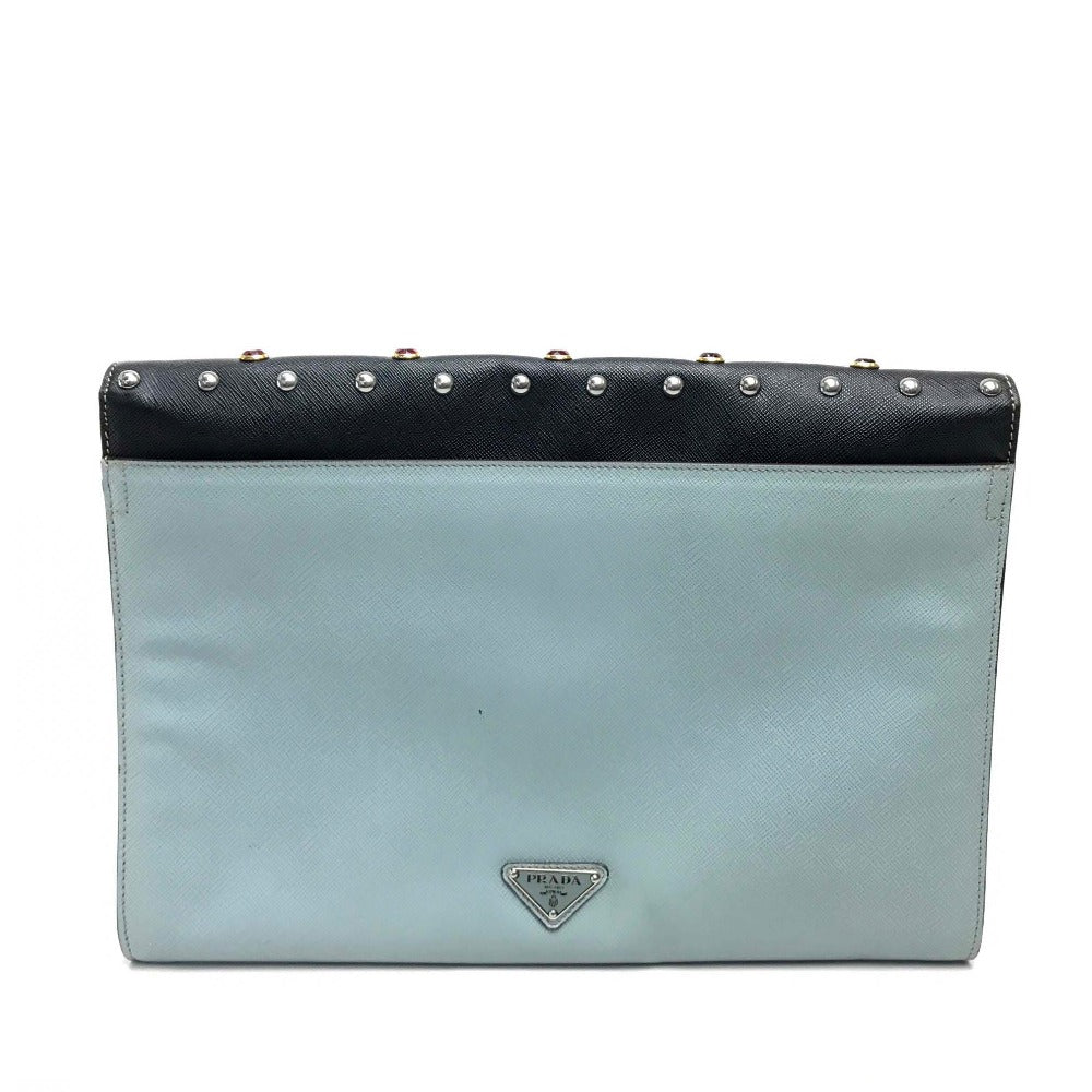 PRADA Clutch bag VR074C leather black Safiano Bijou x studs unisex(Unisex) Used