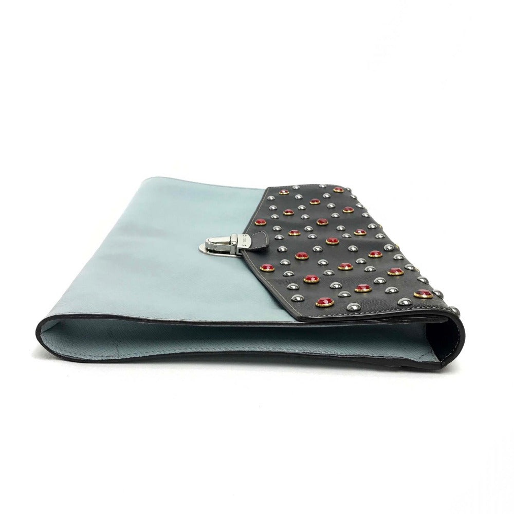 PRADA Clutch bag VR074C leather black Safiano Bijou x studs unisex(Unisex) Used