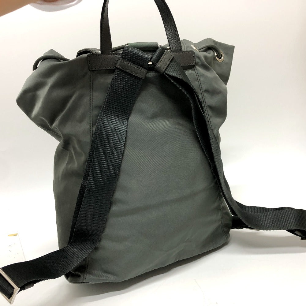 PRADA Backpack BZ0032 leather gray Triangle logo Women Used