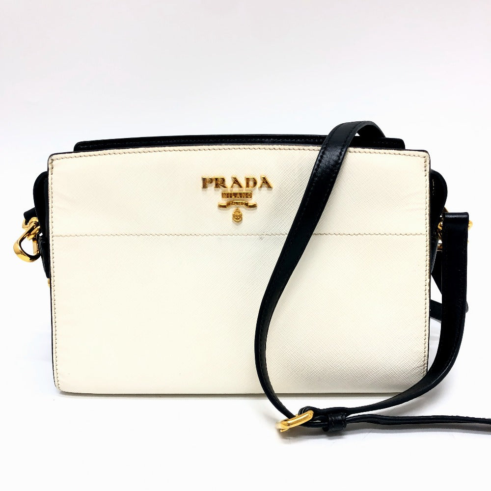 PRADA Shoulder Bag 1BH104 Safiano leather White / black logo Women Used