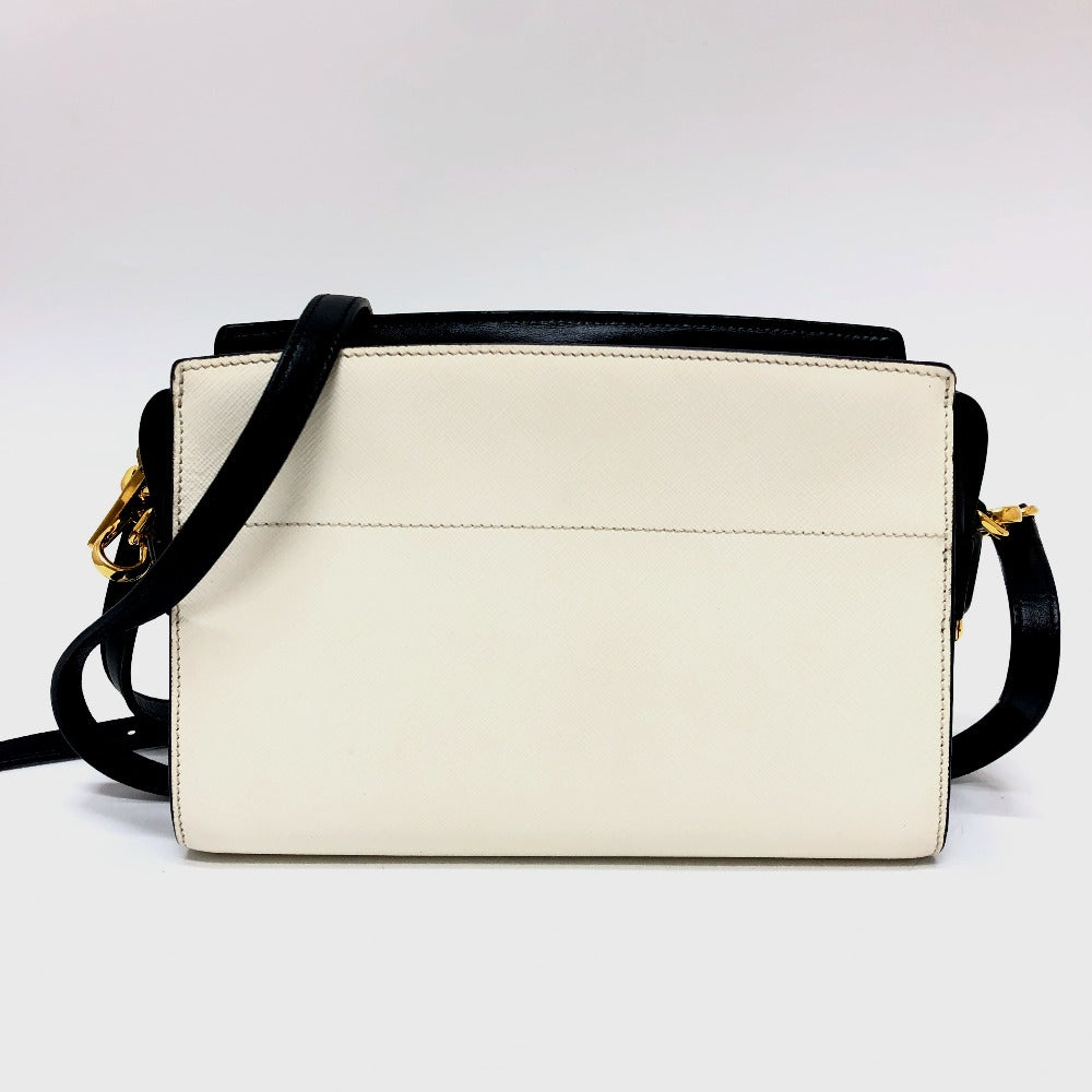 PRADA Shoulder Bag 1BH104 Safiano leather White / black logo Women Used