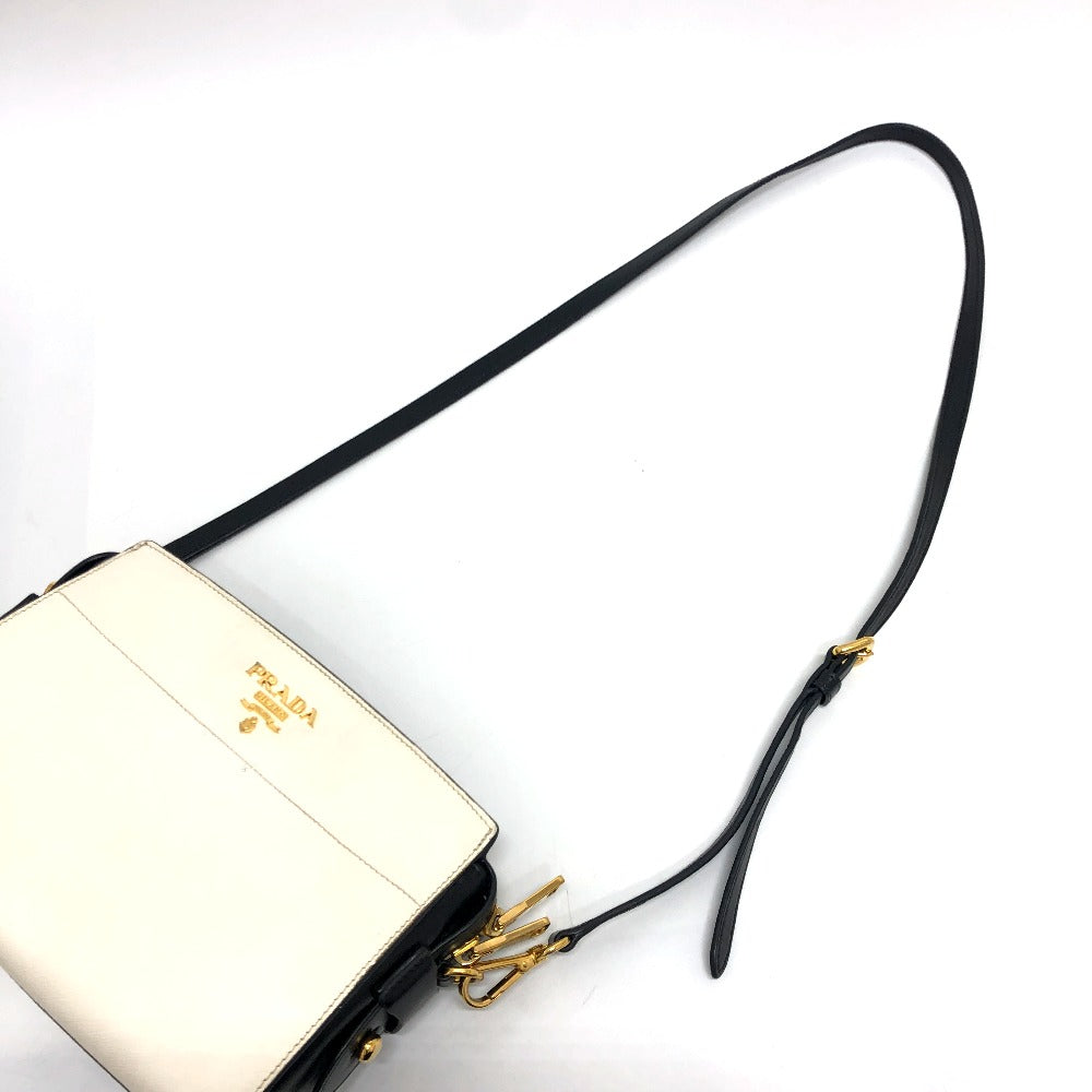 PRADA Shoulder Bag 1BH104 Safiano leather White / black logo Women Used