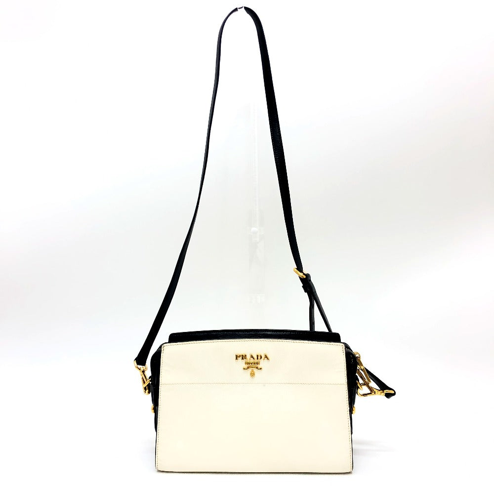 PRADA Shoulder Bag 1BH104 Safiano leather White / black logo Women Used