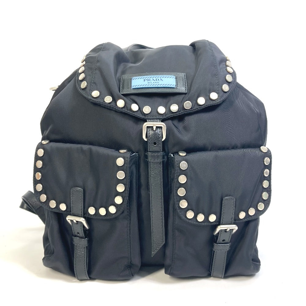 PRADA Backpack 1BZ811 Nylon black logo Studs mens Used