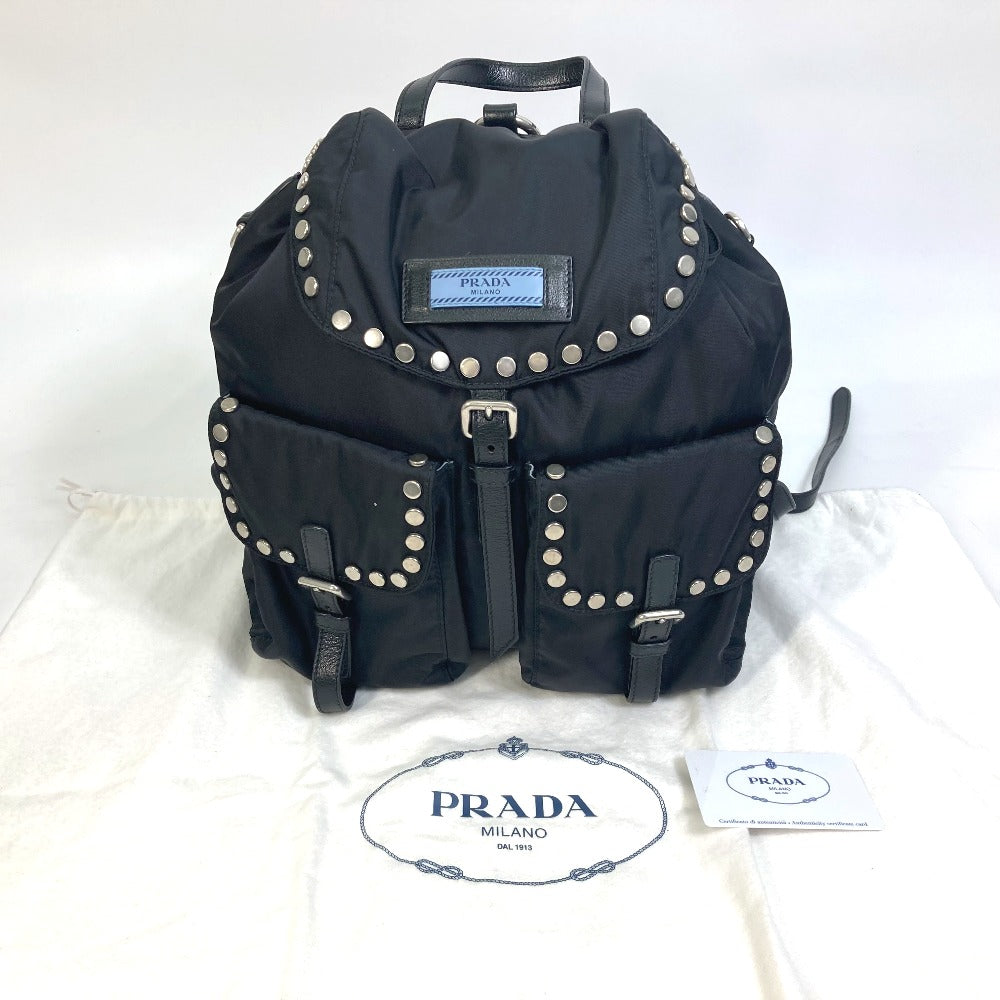 PRADA Backpack 1BZ811 Nylon black logo Studs mens Used