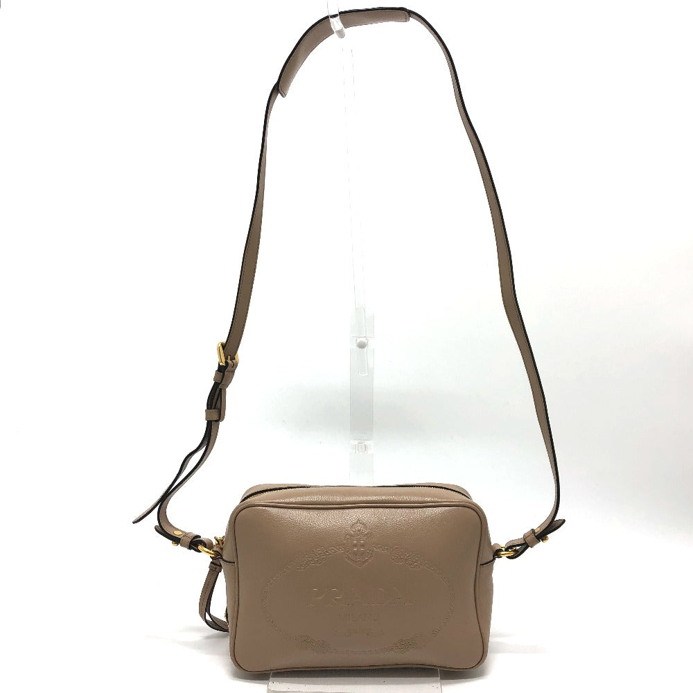 PRADA Shoulder Bag 1BH089 leather beige logo GLACE CALF CAMMEO Women Used