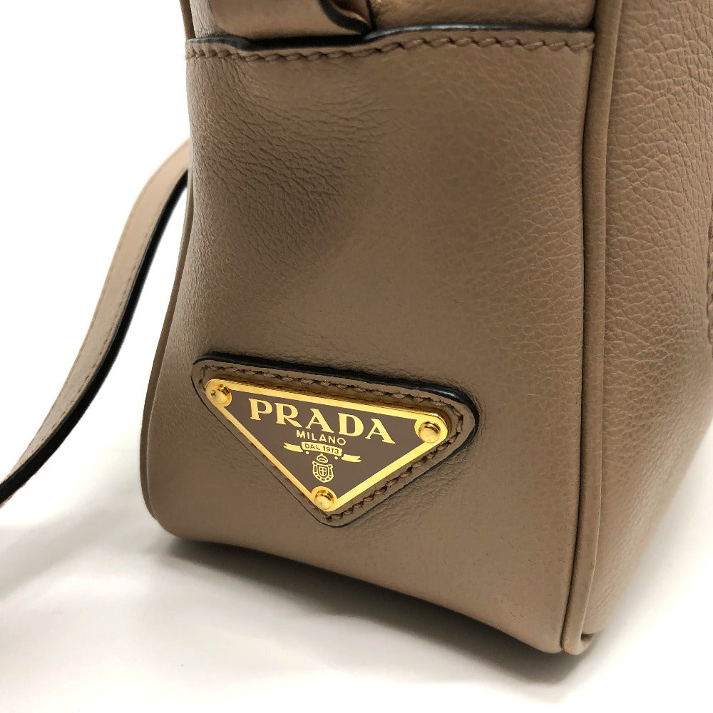 PRADA Shoulder Bag 1BH089 leather beige logo GLACE CALF CAMMEO Women Used