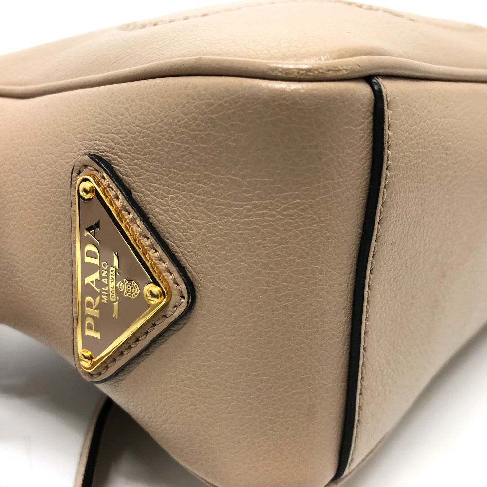 PRADA Shoulder Bag 1BH089 leather beige logo GLACE CALF CAMMEO Women Used