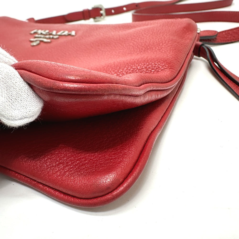 PRADA Shoulder Bag 1BH046 leather Red logo Women Used