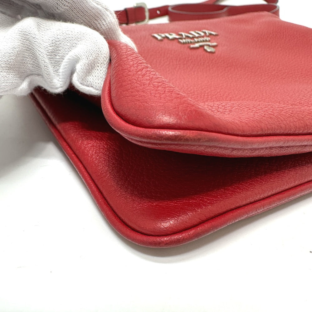 PRADA Shoulder Bag 1BH046 leather Red logo Women Used