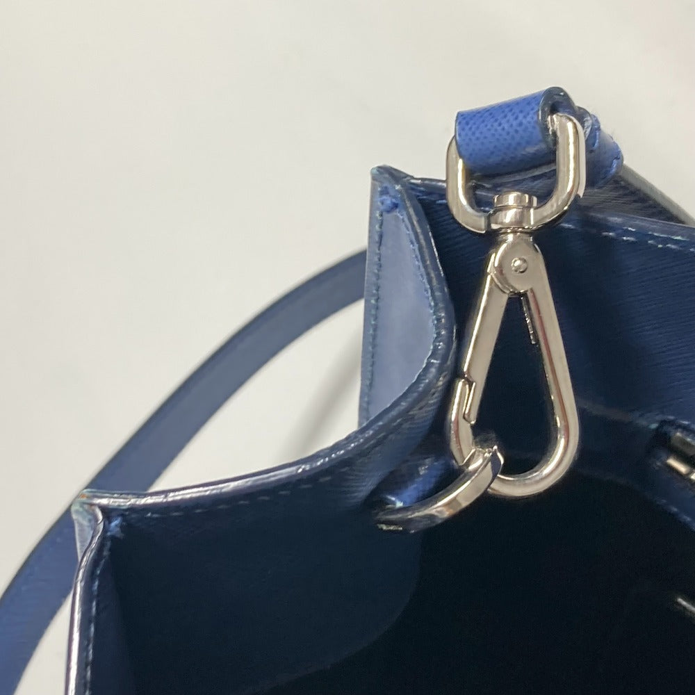 PRADA Tote Bag Safiano leather blue Bag Crossbody Shoulder Bag Triangle logo plate mens Used