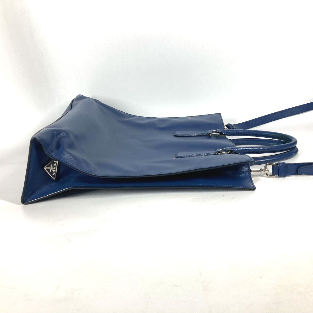 PRADA Tote Bag Safiano leather blue Bag Crossbody Shoulder Bag Triangle logo plate mens Used