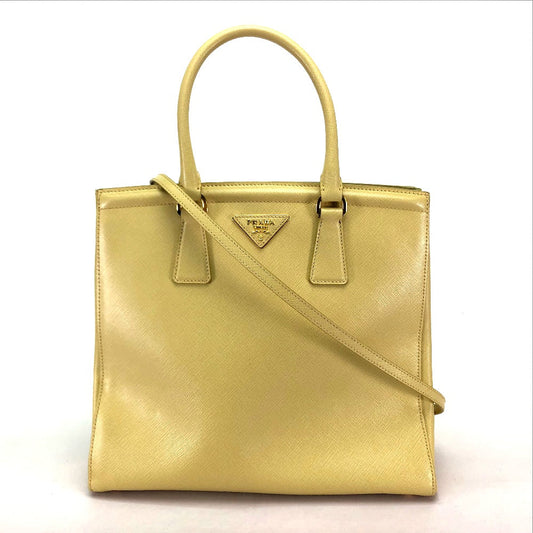 PRADA Handbag B2411M Safiano leather yellow Shoulder Bag Women Used