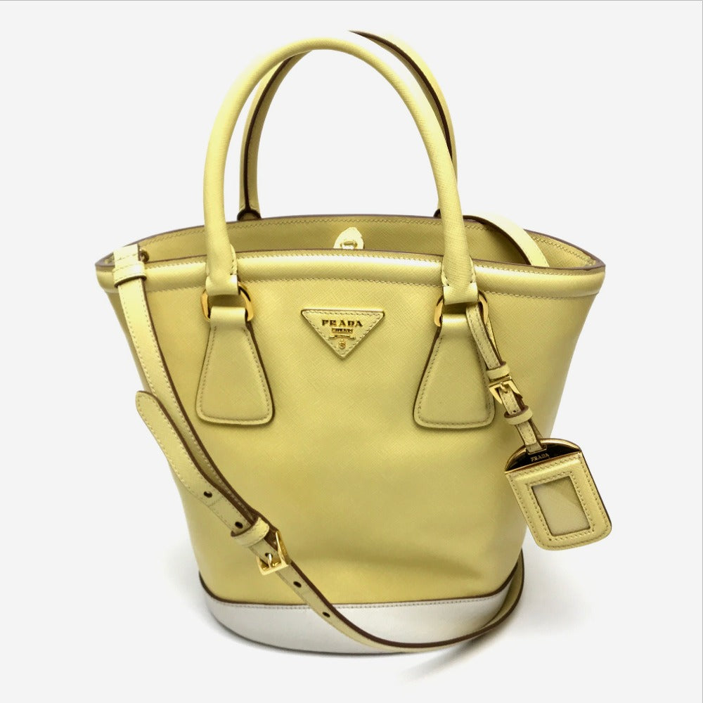 PRADA Shoulder Bag B2442B leather yellow Saffiano Lux Women Used