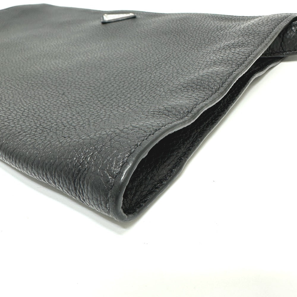 PRADA Clutch bag 2VN014 leather black triangle plate