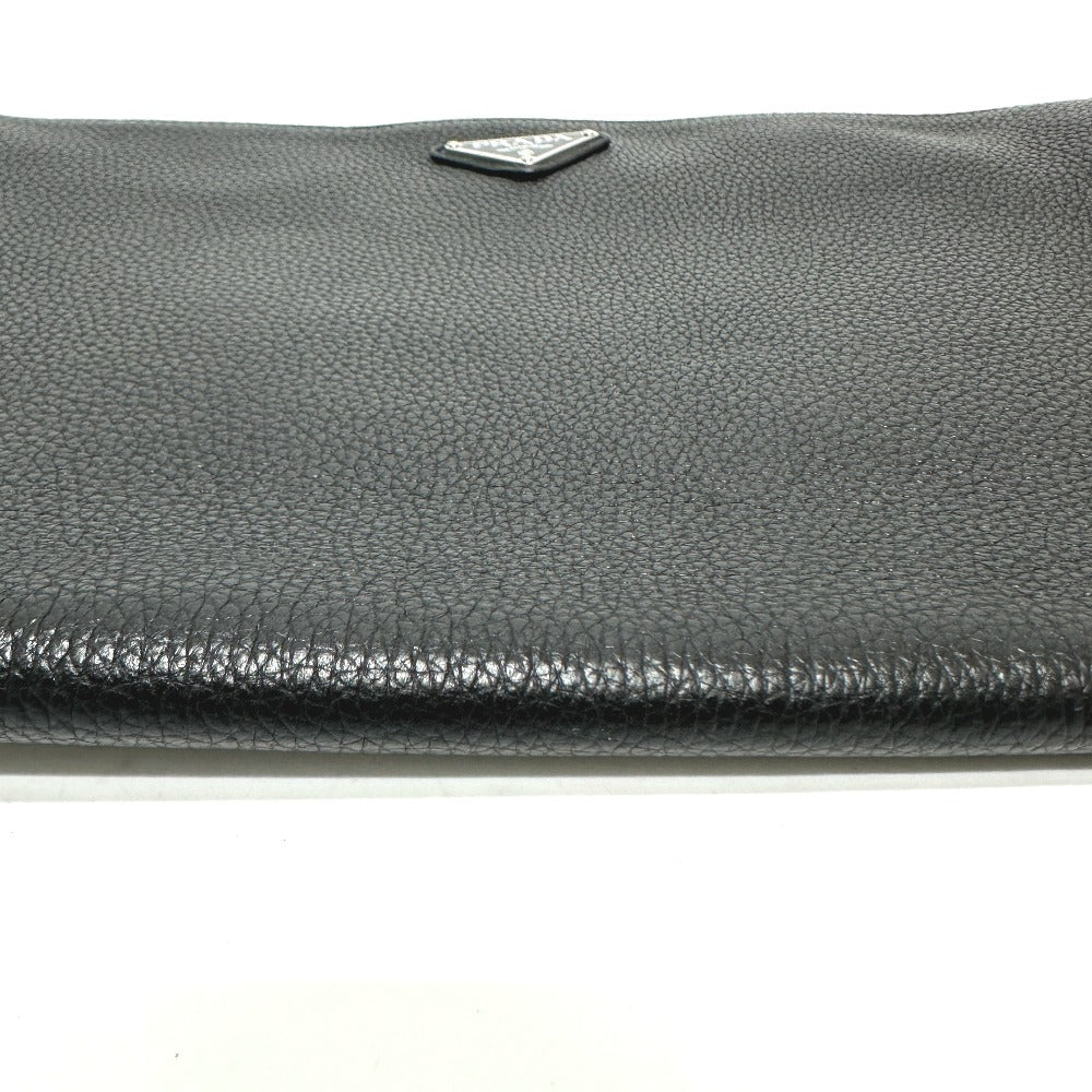 PRADA Clutch bag 2VN014 leather black triangle plate