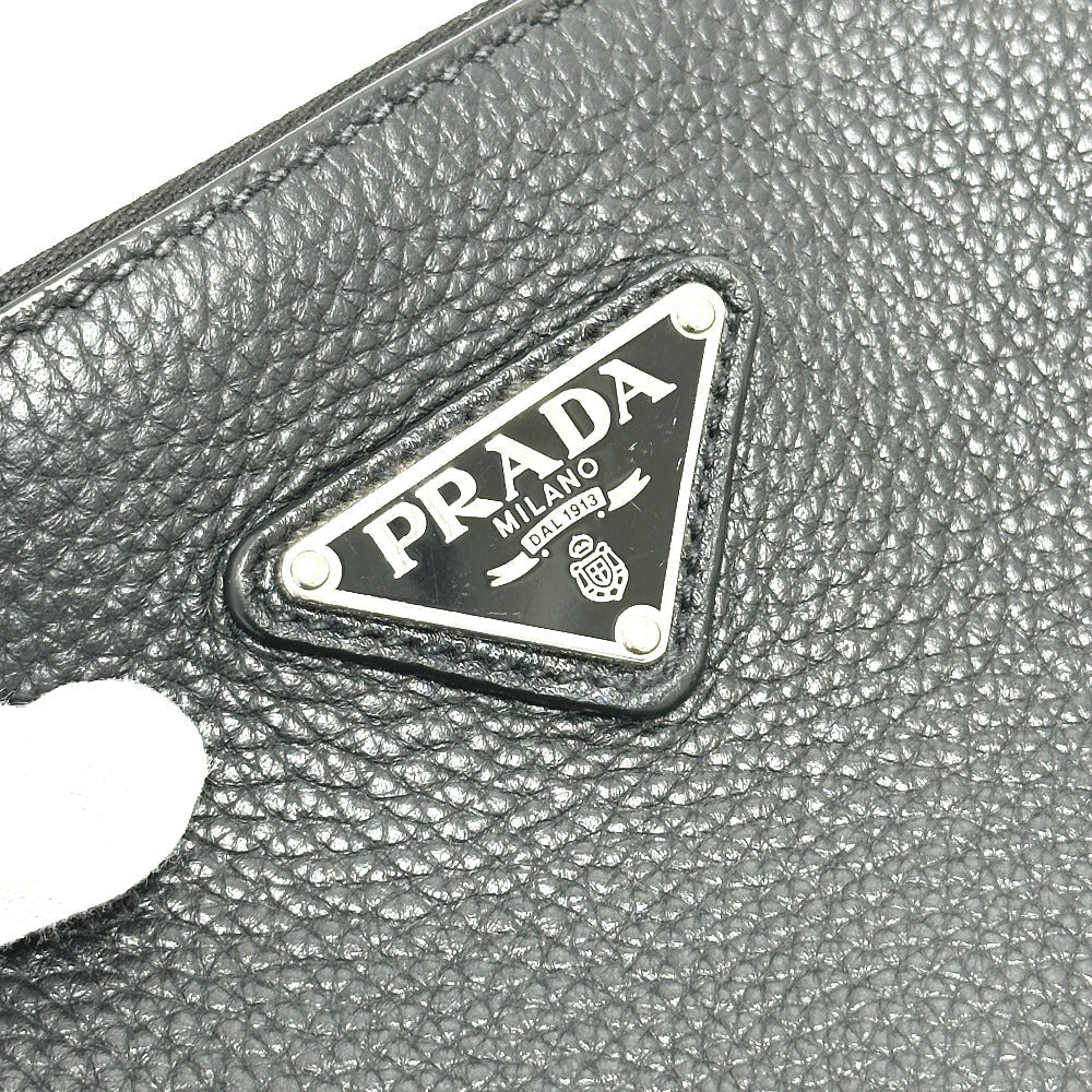 PRADA Clutch bag 2VN014 leather black triangle plate
