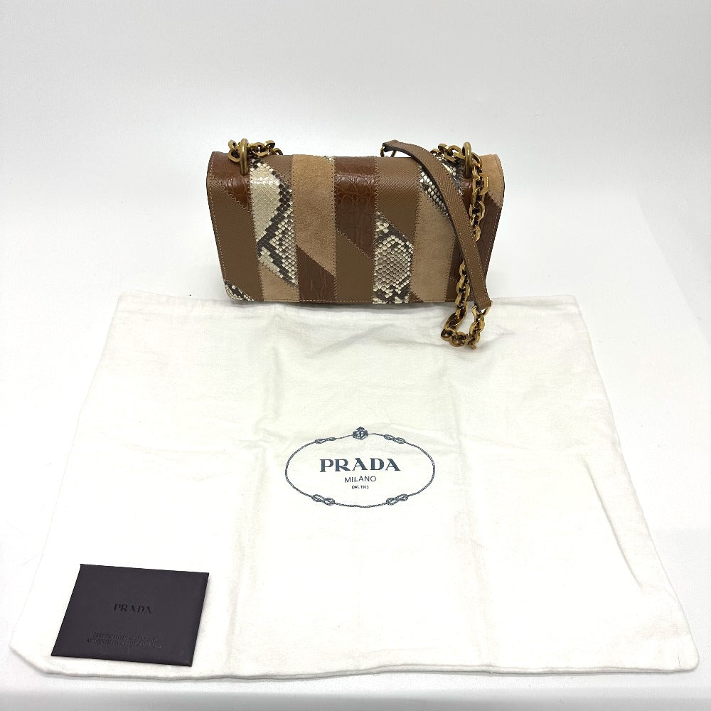 PRADA Shoulder Bag 1BD009 suede Brown logo Women Used