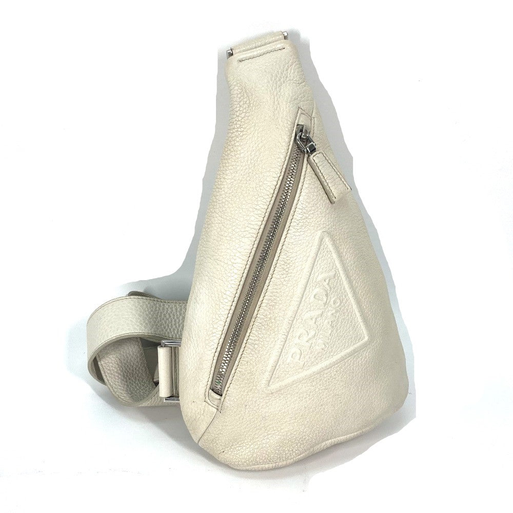 PRADA Sling bag 2VZ098 leather white Triangle logo Cross Vitello Dino Leather Bag mens Used
