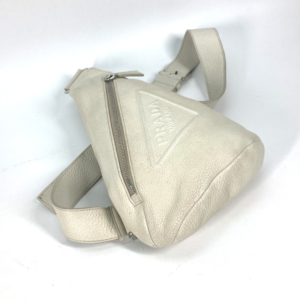 PRADA Sling bag 2VZ098 leather white Triangle logo Cross Vitello Dino Leather Bag mens Used