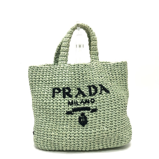 PRADA Tote Bag 1BG422 Raffia green Raffia Small Crochet シルバー金具
