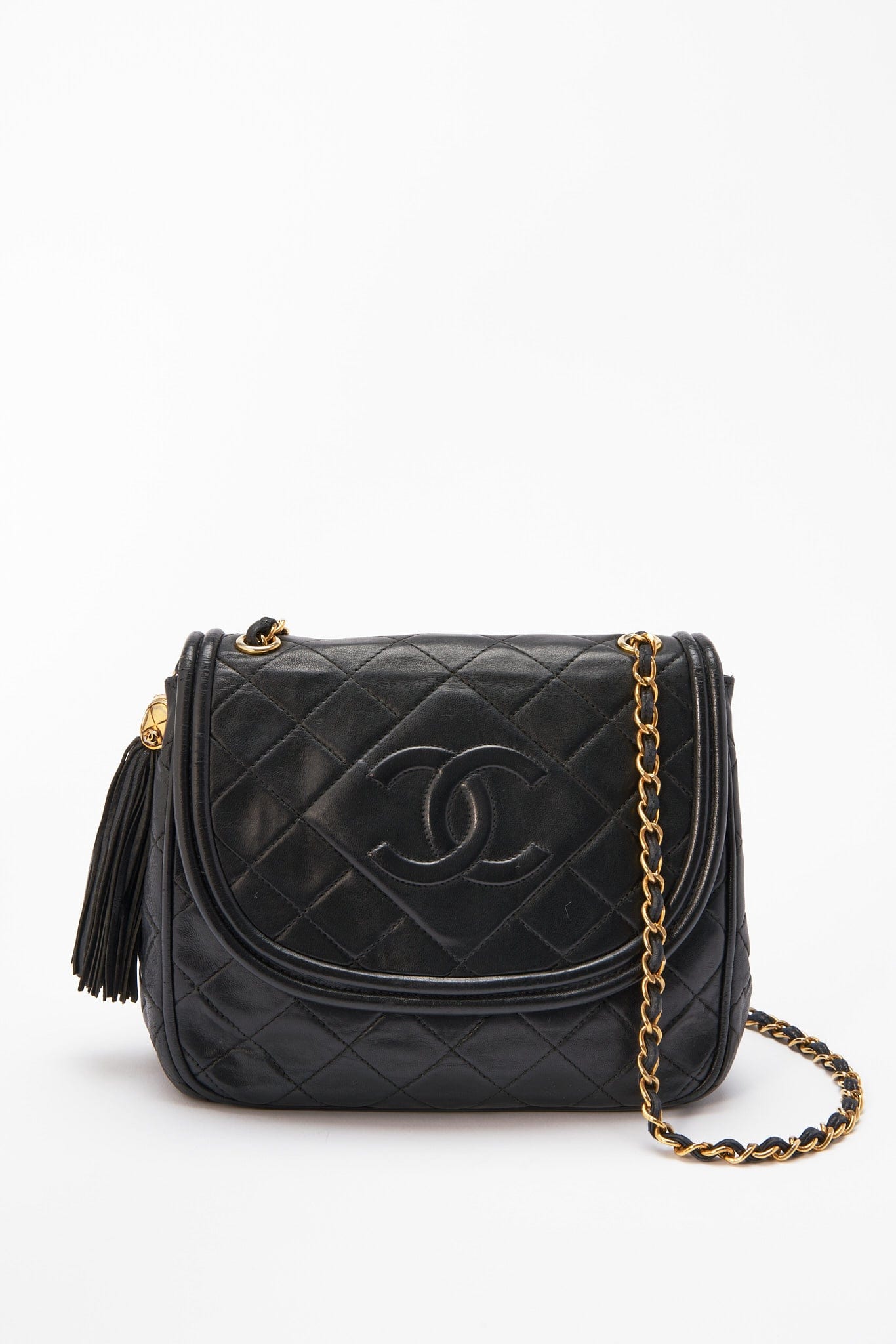 Vintage Chanel Single Flap Bag with Tassel - Black