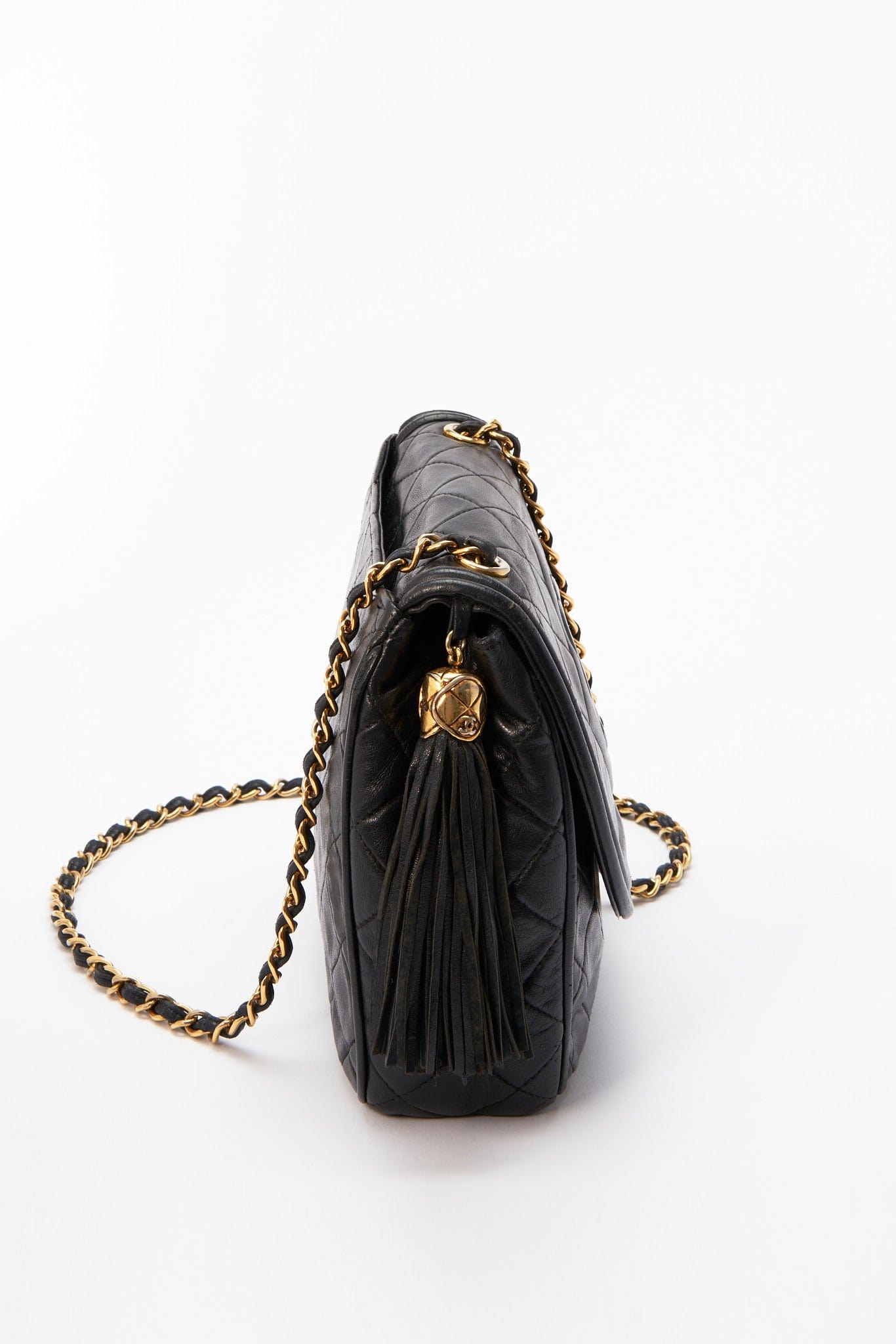 Vintage Chanel Single Flap Bag with Tassel - Black