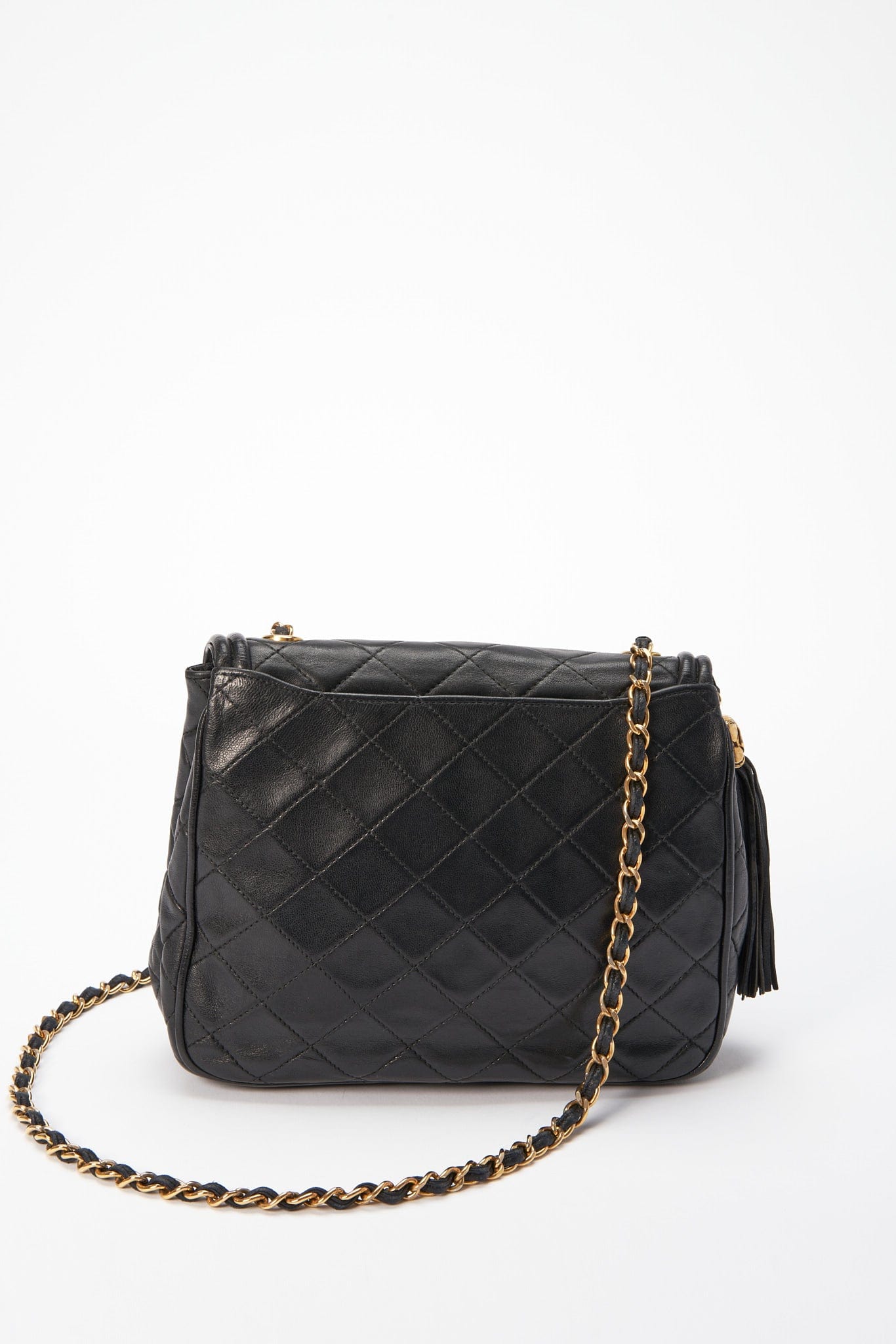 Vintage Chanel Single Flap Bag with Tassel - Black