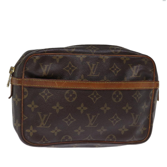 Brown Monogram Canvas Clutch with Gold-tone Hardware