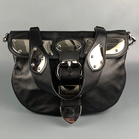 GUCCI Black & Silver Leather Shoulder Bag