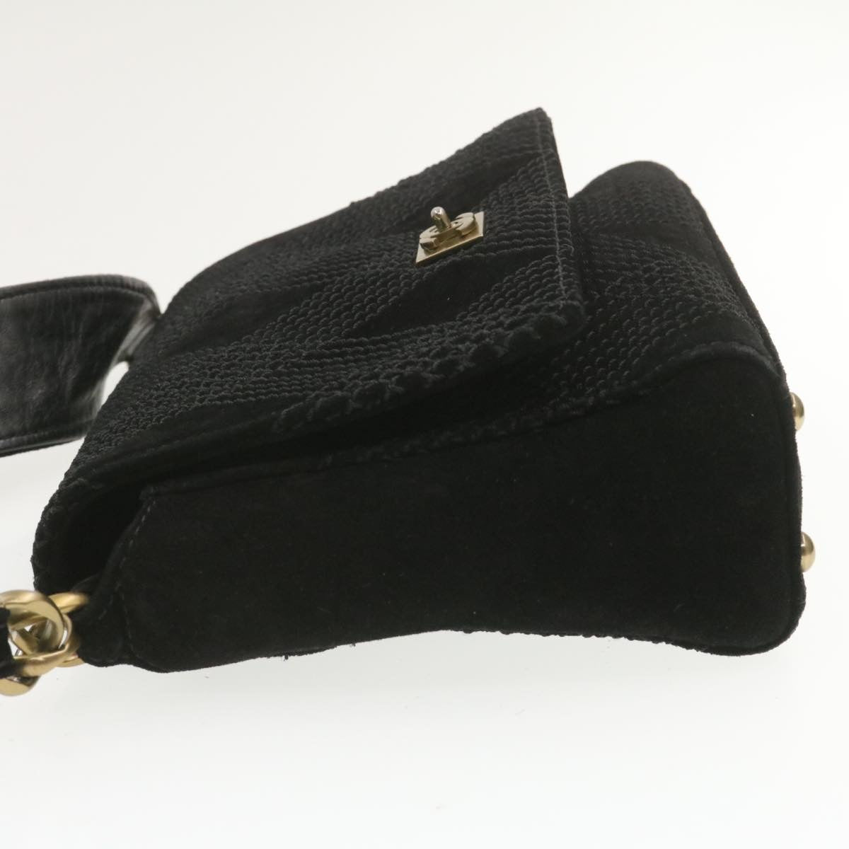 CHANEL Turn Lock Shoulder Bag Suede Black CC Auth 18959