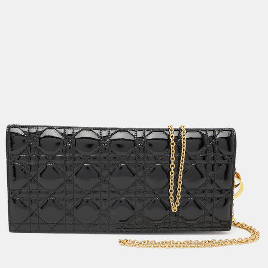 Dior Black Quilted Cannage Patent Leather Lady Dior Chain Clutch..