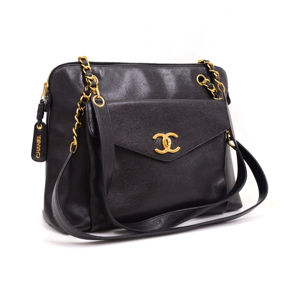 Caviar Leather Frontal Envelope Pocket Shoulder Bag