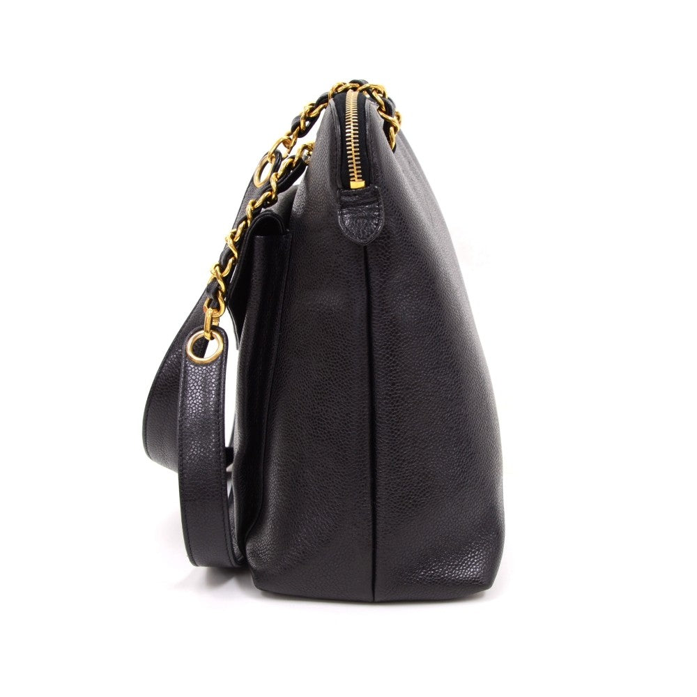 Caviar Leather Frontal Envelope Pocket Shoulder Bag