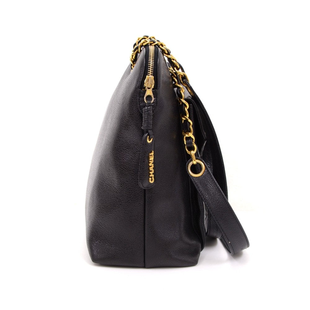 Caviar Leather Frontal Envelope Pocket Shoulder Bag