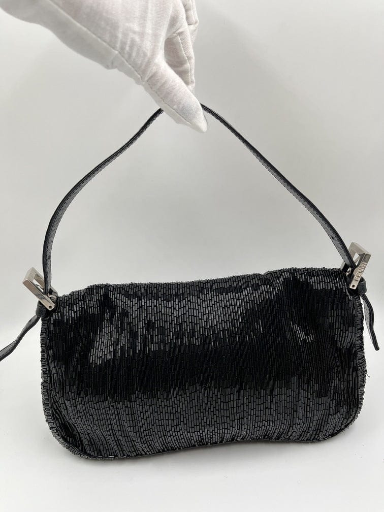 Vintage Fendi Black Beaded Baguette Bag