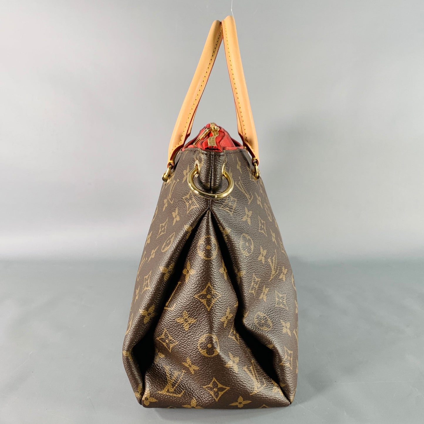 LOUIS VUITTON Pallas Brown Beige Red Monogram Coated Canvas Shoulder Handbag