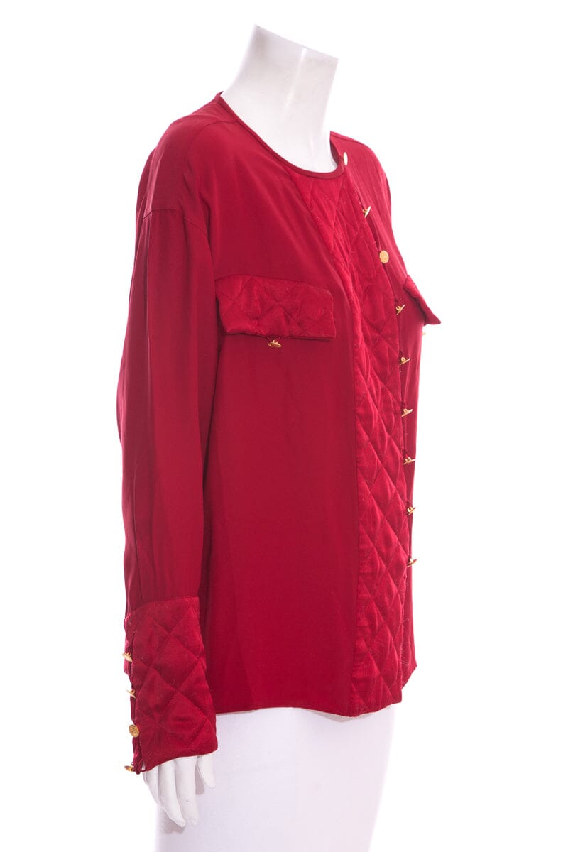 Vintage Chanel Red Quilted Blouse SZ N/A