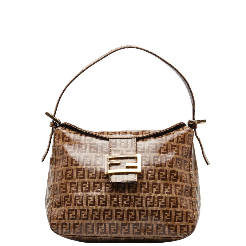 FI Zuchino MANMABACKET HANDBACHET One-Shoulder Bag Beige Brown Vinyl Leather  FENDI