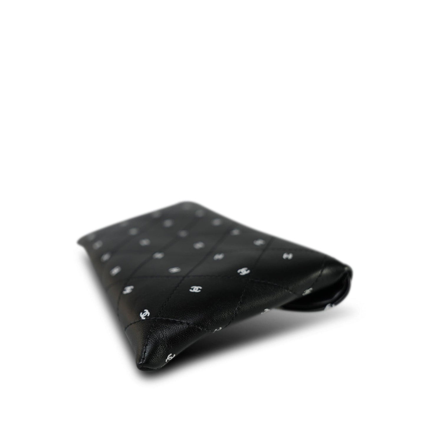 Black Lambskin Quilted CC Printed Envelope Flap Bag Clutch With Chain SHW