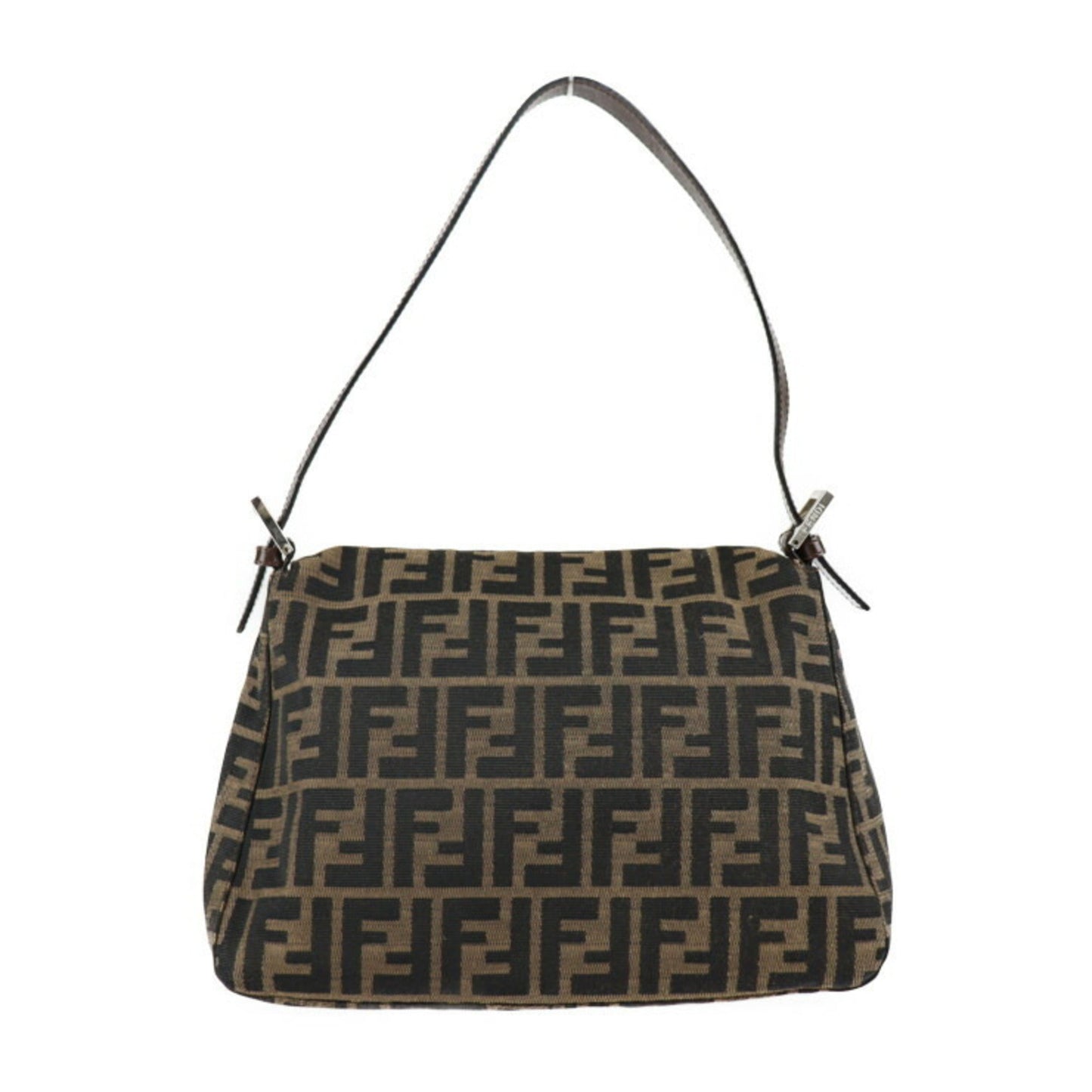 FENDI Mamma Bucket Handbag 2348 26325 008 Canvas Leather Brown Silver Hardware Zucca One Shoulder Bag