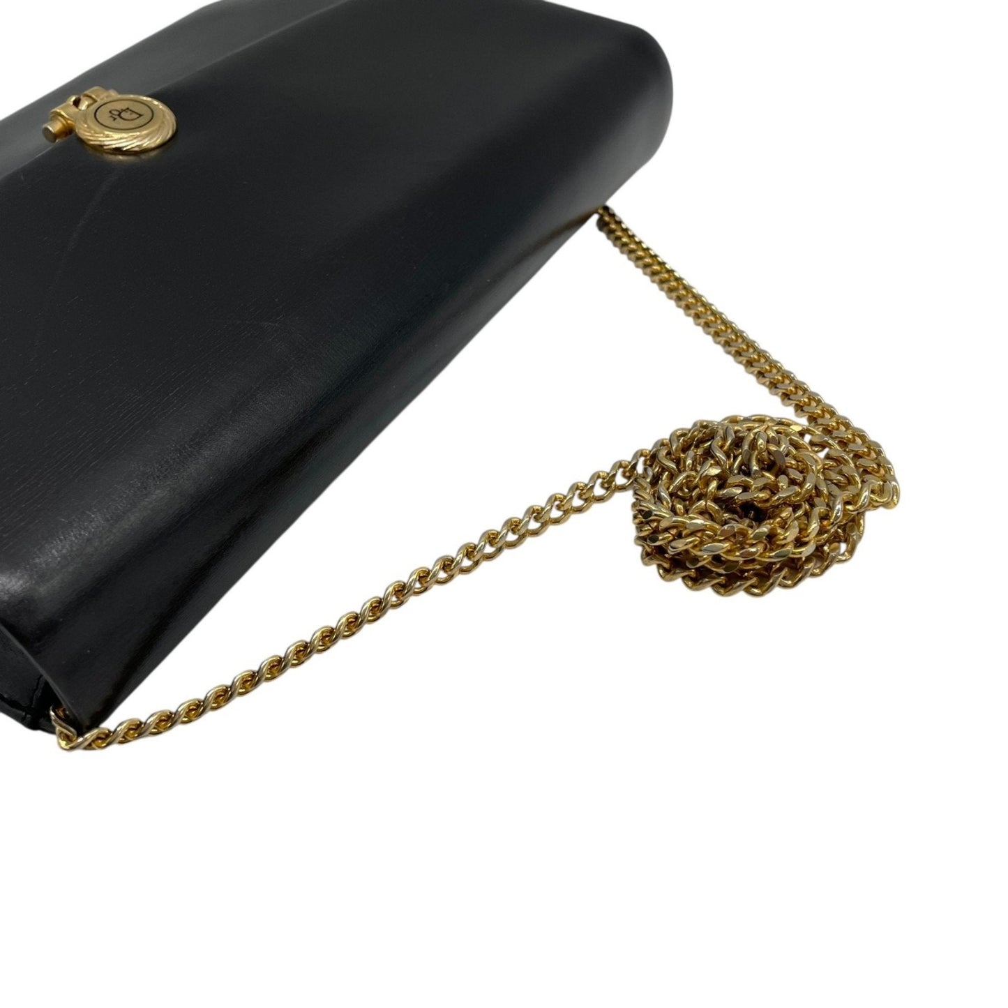 Christian Dior Chain Shoulder Bag Black Leather Genuine Vintage Logo Metal Fittings Crossbody Women's K3