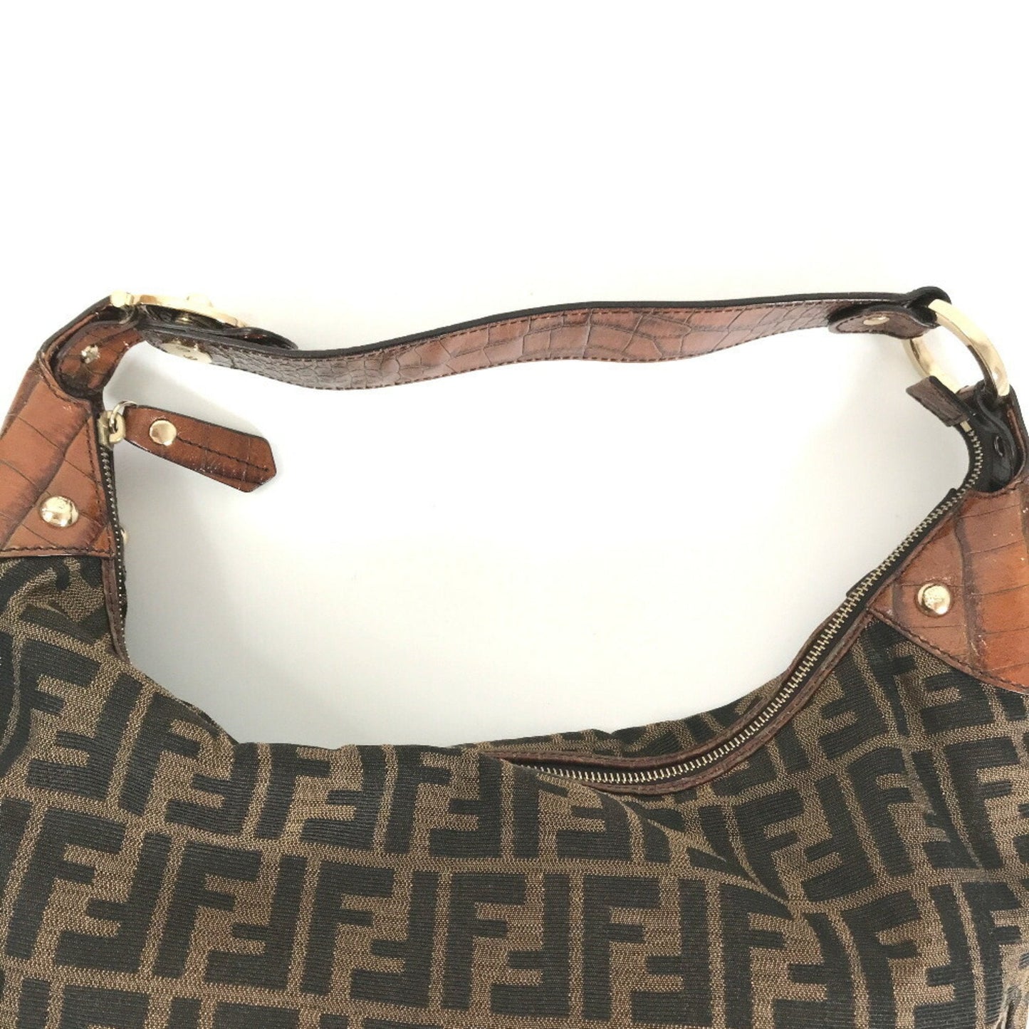 FENDI shoulder bag Zucca pattern embossed 82JC979 campus leather brown ladies