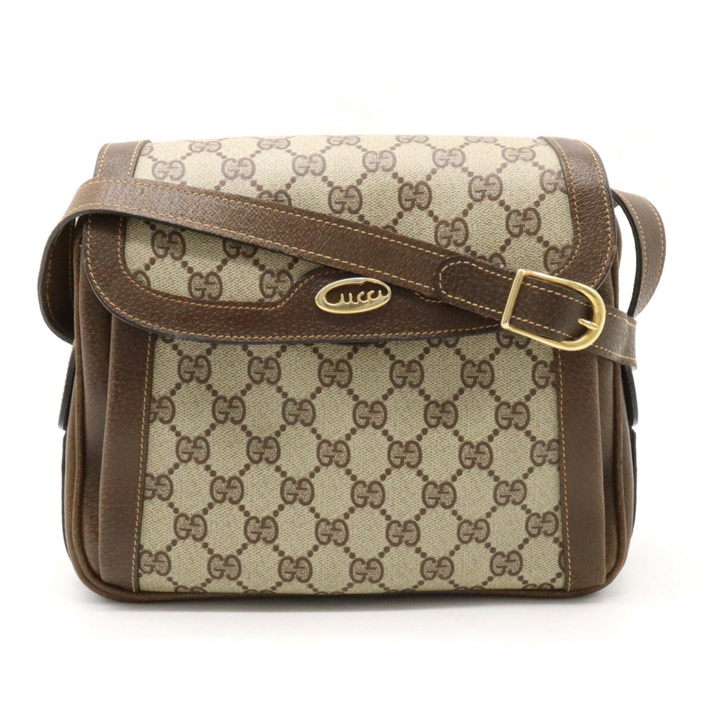 GUCCI Old GG Plus Shoulder Bag Pochette PVC Beige Dark Brown