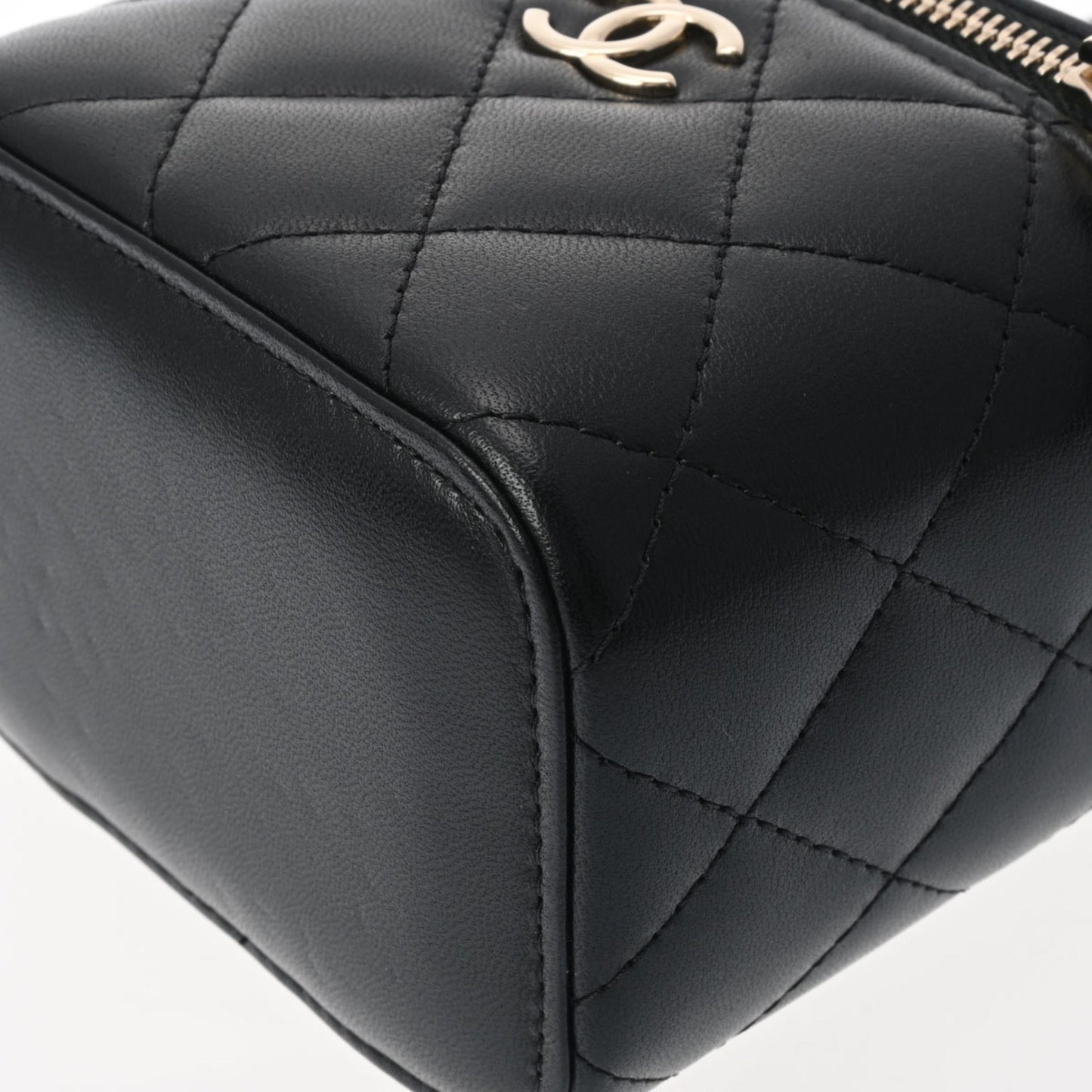 CHANEL Small Vanity Chain Shoulder Black Champagne AP2198 Women's Lambskin Bag