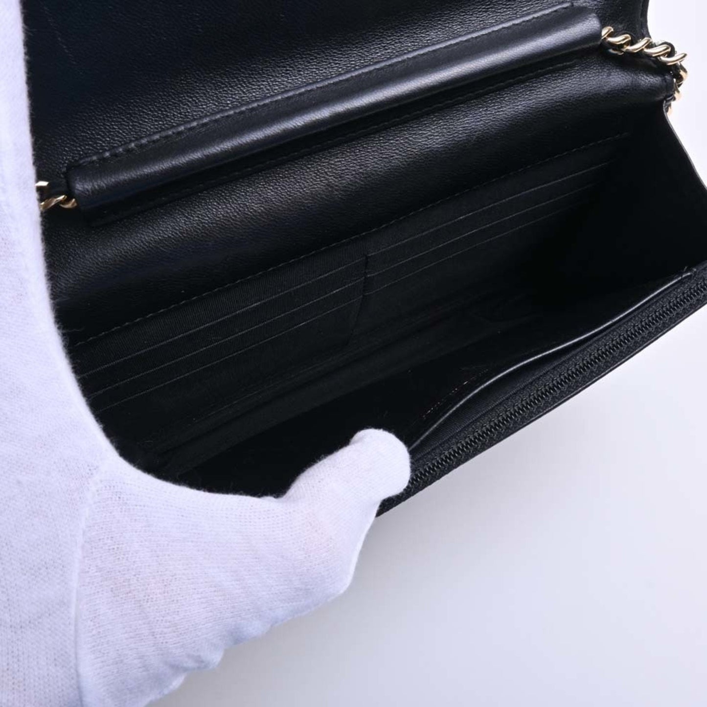 CHANEL Leather Boy  Coco Mark Chain Shoulder Long Wallet Black Ladies