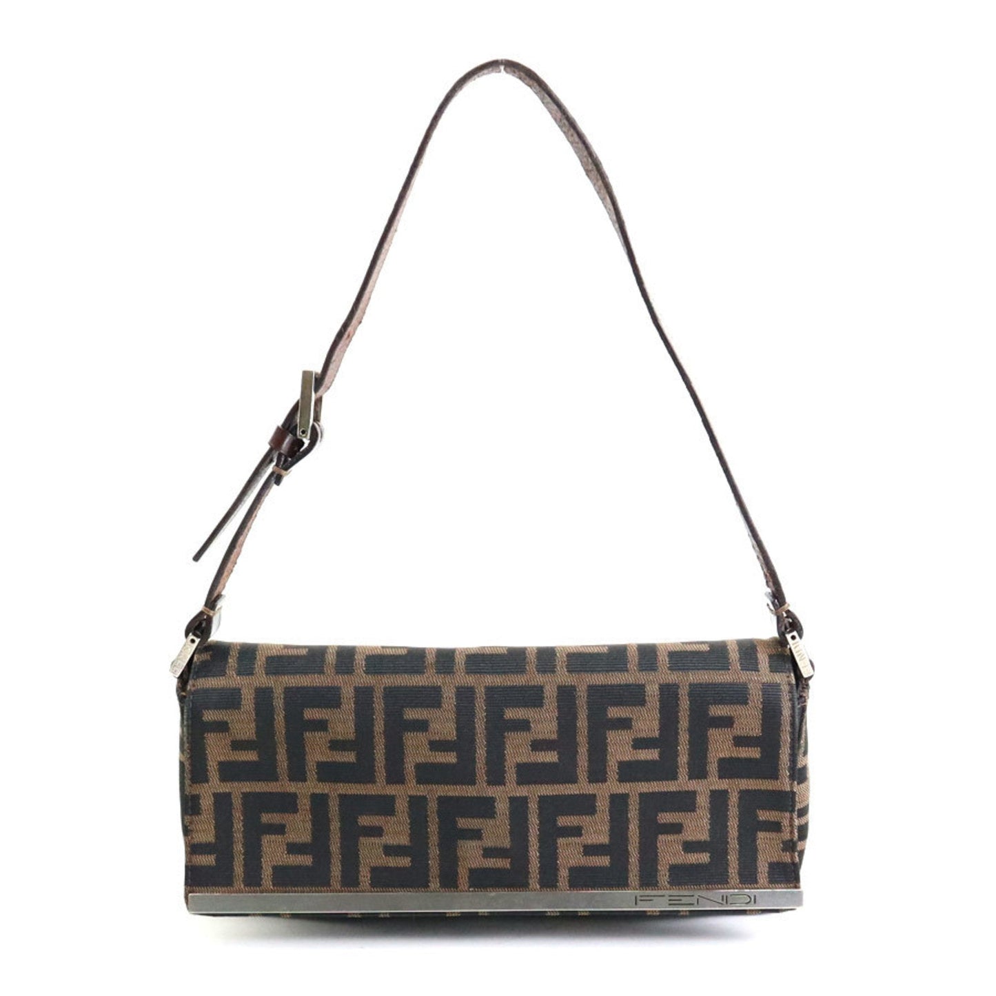 FENDI Shoulder Bag Zucca Canvas/Leather Brown Silver Ladies